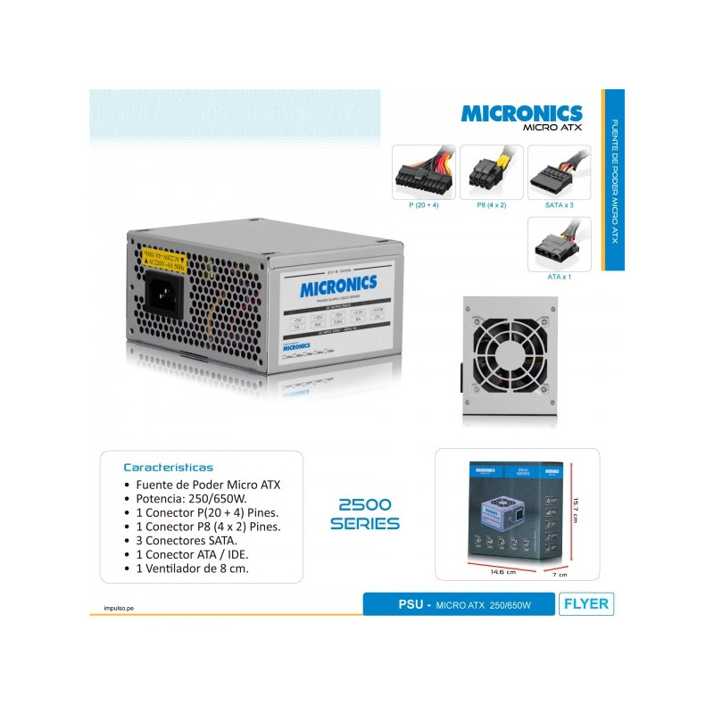 [PSMICS2500650W] FUENTE DE PODER MICRO ATX 250/650W SERIE 2500 